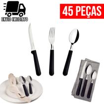 Jogo de Talheres Preto 45 Peças para Cozinha Aço Inoxidável 15 Garfos 15 Facas 15 Colheres Conjunto de Talheres