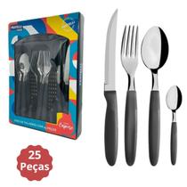 Jogo De Talheres Preto Com Organizador Gaveta Cozinha 25pç