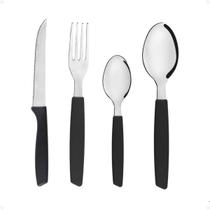 Jogo de Talheres Preto Inox Jantar Restaurantes 25 Peças