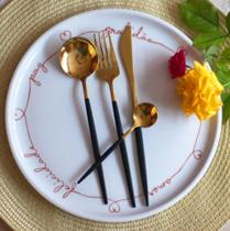 Jogo de Talheres Slim de Luxo Louça Inox Dourado com Rosa Utensílios Kit4 Peças Suplat Jogo de Talheres Slim de Luxo Louça Inox Dourado com Rosa Utensílios Kit4 Peças Suplat