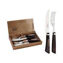 Jogo de Talheres Tramontina 4 Peças em Aço Inox Forjado Cabo Castanho Estojo de Madeira Jogo de Talheres Tramontina 4 Peças em Aço Inox Forjado Cabo Castanho Estojo de Madeira