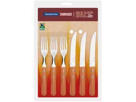 Jogo de Talheres Tramontina Churrasco com Laminas em Aço Inox e Cabos de Madeira Natural 12 Peças Jogo de Talheres Tramontina Churrasco com Laminas em Aço Inox e Cabos de Madeira Natural 12 Peças