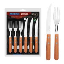 Jogo de Talheres Tramontina Faqueiro Dynamic 12 Peças Churrasco Aço Inox Cabo de Madeira