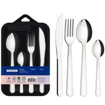 Jogo de Talheres Tramontina Faqueiro Inox Malibu 16 peças Colheres Garfos Facas Cozinha