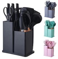 Jogo De Talheres Utensílios Kit Facas 19 Peças Com Tabua Cor variado