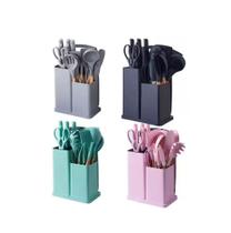 Jogo De Talheres Utensílios Kit Facas 19 Peças Com Tabua Cor Verde