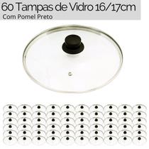Jogo de Tampas de Vidro Temperado 16/17cm Avulsas 60 Unidades Com Pomel Preto