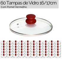 Jogo de Tampas de Vidro Temperado 16/17cm Avulsas 60 Unidades Com Pomel Vermelho