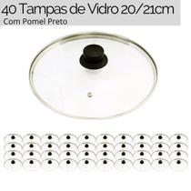 Jogo de Tampas de Vidro Temperado 20/21cm Avulsas 40 Unidades Com Pomel Preto