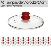 Jogo de Tampas de Vidro Temperado 22/23cm Avulsas 30 Unidades Com Pomel Vermelho