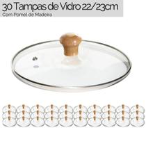 Jogo de Tampas de Vidro Temperado 22/23cm Avulsas 30 Unidades Com Puxador de Madeira