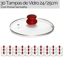 Jogo de Tampas de Vidro Temperado 24/25cm Avulsas 30 Unidades Com Pomel Vermelho