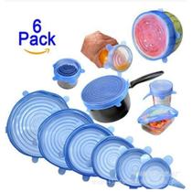 Jogo de Tampas Veda tudo Silicone Protege Alimentos Kit 6 Peças - Azul Jogo de Tampas Veda tudo Silicone Protege Alimentos Kit 6 Peças - Azul