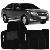 Jogo de Tapete Automotivo Carpete Chevrolet Cobalt 2011 à 2018 Soft Logo Bordado Preto 5 Peças