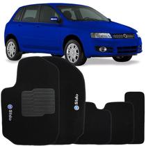 Jogo de Tapete Automotivo Carpete Fiat Stilo 2003 à 2010 Soft Logo Bordado Preto 5 Peças