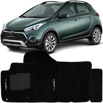 Jogo de Tapete Automotivo Carpete Hyundai Hb20X 2013 à 2019 Soft Logo Bordado Preto 5 Peças