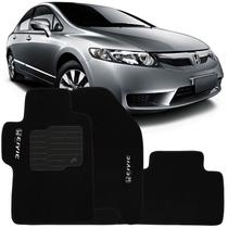 Jogo de Tapete Automotivo Carpete New Civic 2007 à 2013 Soft Logo Bordado Preto 3 Peças