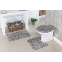 Jogo de Tapete Banheiro 3 peças Antiderrapante Classic Cinza