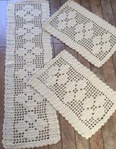 Jogo de tapete barbante 3pcs croche cozinha