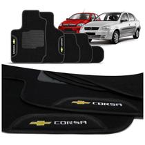 Jogo de Tapete Carpete Corsa Hatch Sedan 2002 a 2012 Preto Com Logo Bordado Concept 3D 5 peças