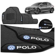 Jogo de Tapete Carpete Novo Polo 200 TSI 18 19 Preto Cinza com Logo Bordado Concept 3D 5 Peças