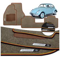 Jogo de Tapete Carpete Premium Fusca 1951 a 1996 Preto Bege Com Placa Personalizada Volkswagen