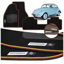 Jogo de Tapete Carpete Premium Fusca 1951 a 1996 Preto Bege Com Placa Personalizada Volkswagen