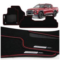 Jogo de Tapete Carpete Premium Montana 2023 Cabine Dupla Preto Com Placa Personalizada Chevrolet