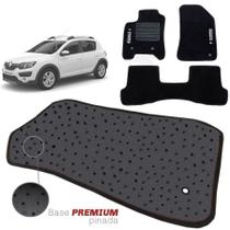 Jogo de Tapete Carpete Tevic Pinado Renault Sandero Stepway 2008 09 10 11 12 13 14 15 16 Impermeável Lavável Logo Bordado 3 Peças