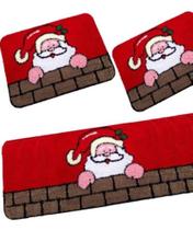Jogo de Tapete De Frufru Cozinha 3 Peças Papai Noel fundo Antiderrampe