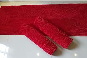 Jogo de Tapete Frufru para Cozinha - 3 Peças - Vermelho - Etc e Tal Artesanato