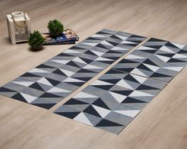 Jogo de Tapete jacquard Triangulos Azul Antiderrapante 3 Peças