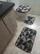 Jogo de tapete p/ banheiro jacquard geometricos antiderrapante 3 peças