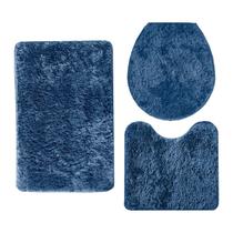 Jogo de Tapete para Banheiro Classic 3 Peças Azul Jeans Oasis - Tapetes Oasis