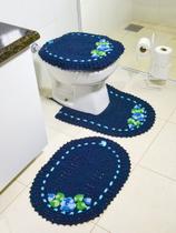 Jogo De Tapete Para Banheiro De Croche 3 Peças Azul Marinho