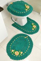 Jogo De Tapete Para Banheiro De Croche 3 Peças Verde Folha