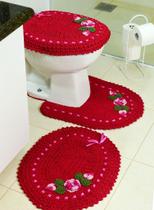 Jogo De Tapete Para Banheiro De Croche 3 Peças Vermelho