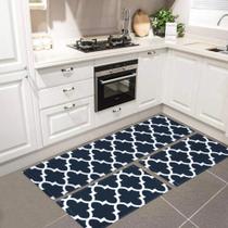 Jogo De Tapete Para Cozinha Antiderrapante Mosaico 3 Peças Azul