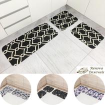 Jogo de Tapete para Cozinha Kit 3 Peças Antiderrapante Emborrachado Conjunto 2 Tapetes 40 x 50 cm e 1 Passadeira Trilho 40 x 90 cm Renova Enxovais