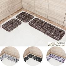 Jogo de Tapete para Cozinha Kit 3 Peças Antiderrapante Emborrachado Conjunto 2 Tapetes 40 x 50 cm e 1 Passadeira Trilho 40 x 90 cm Renova Enxovais