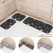 Jogo de Tapete para Cozinha Kit 3 Peças Antiderrapante Emborrachado Conjunto 2 Tapetes 40 x 50 cm e 1 Passadeira Trilho 40 x 90 cm Renova Enxovais