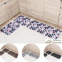 Jogo de Tapete para Cozinha Kit 3 Peças Antiderrapante Emborrachado Conjunto 2 Tapetes 40 x 50 cm e 1 Passadeira Trilho 40 x 90 cm Renova Enxovais
