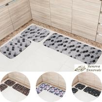 Jogo de Tapete para Cozinha Kit 3 Peças Antiderrapante Emborrachado Conjunto 2 Tapetes 40 x 50 cm e 1 Passadeira Trilho 40 x 90 cm Renova Enxovais
