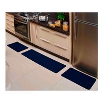 Jogo de Tapete para Cozinha Relevo 3 Peças Azul Marinho Oasis