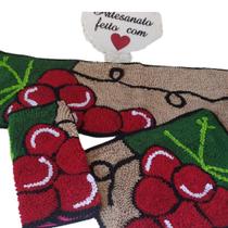 Jogo de Tapete Personalizado de Frufru Cozinha 3 Peças desenho uva