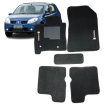 Jogo de Tapete Renault Sandero 2008 Até 2013 Bordado Com Logo 5 Peças Preto