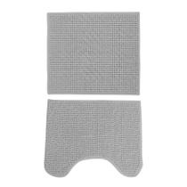 Jogo de Tapetes 2 Pçs Chenille Cinza Claro 60X40 / 50X40cm - Uzoo Jogo de Tapetes 2 Pçs Chenille Cinza Claro 60X40 / 50X40cm - Uzoo