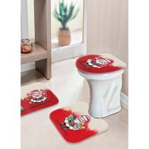 Jogo de Tapetes 3 Peças Para Banheiro Vaso Piso Papai Noel C3724