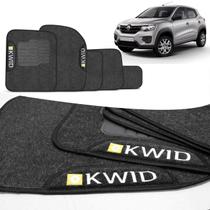 Jogo de Tapetes Carpete Renault Kwid 2017 2018 2019 2020 Grafite com Grafia e Logo Bordado 5 Peças