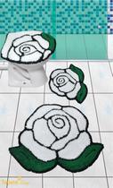 Jogo De Tapetes P/ Banheiro Formato Rosas Brancas - Frufru